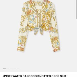 Versace Underwater Barocco Knotted Crop Silk top - Cream and Gold